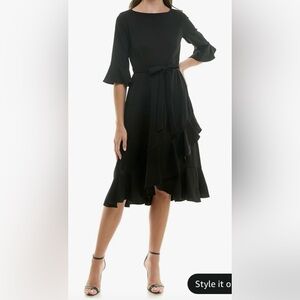 NWT Gabby Skye Women's Savannah Crepe Ruffle Hem Sheath Midi Dress